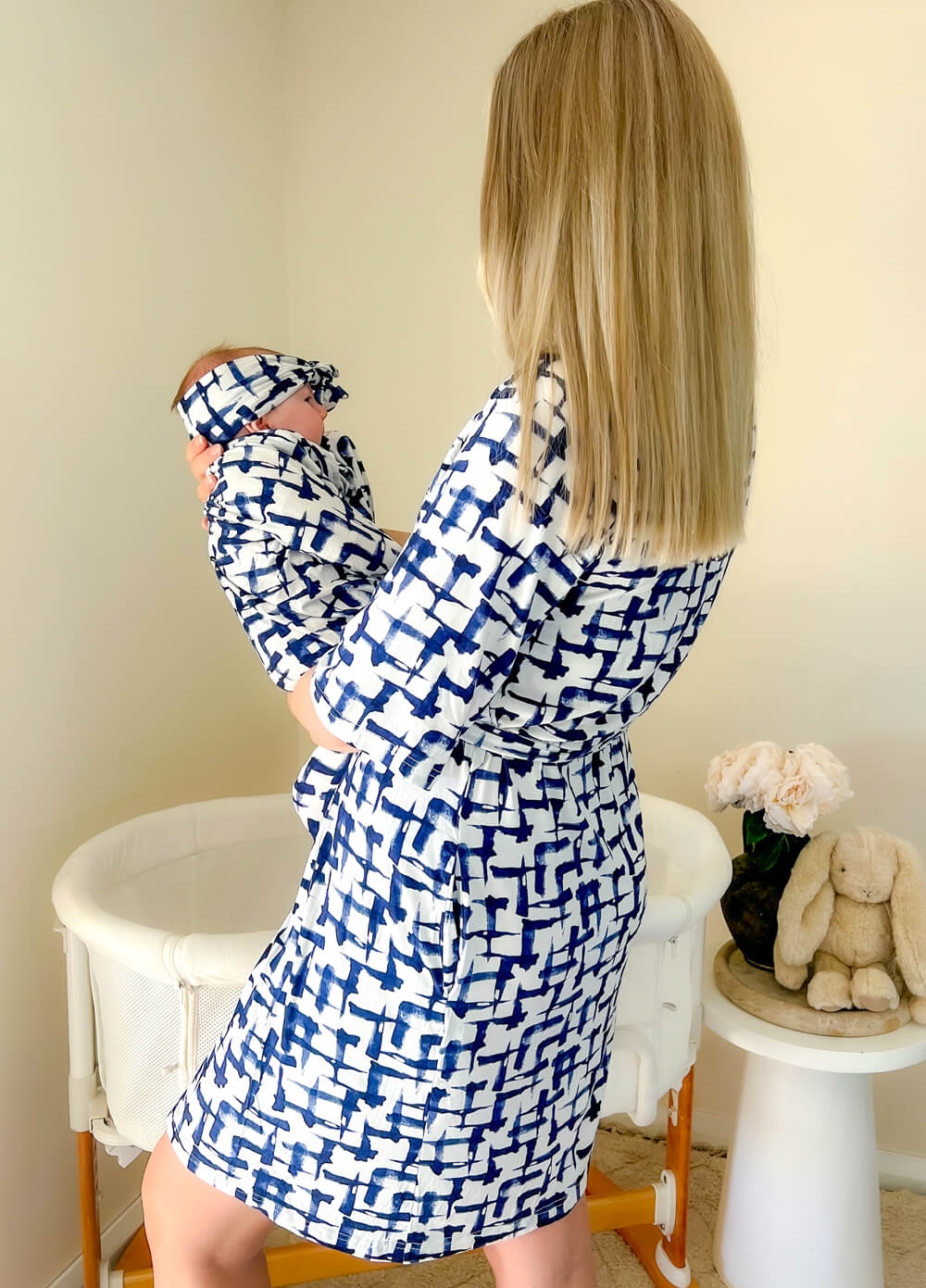 Welcome Baby - Cherish Pregnancy Robe & Swaddle Set in Navy Print