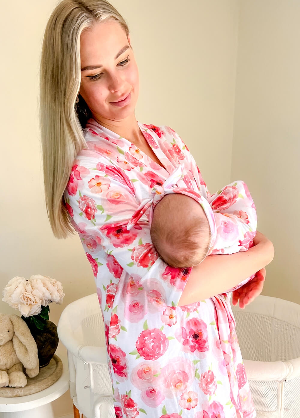 Nurture Pregnancy Robe & Baby Swaddle Set in Watercolour Floral