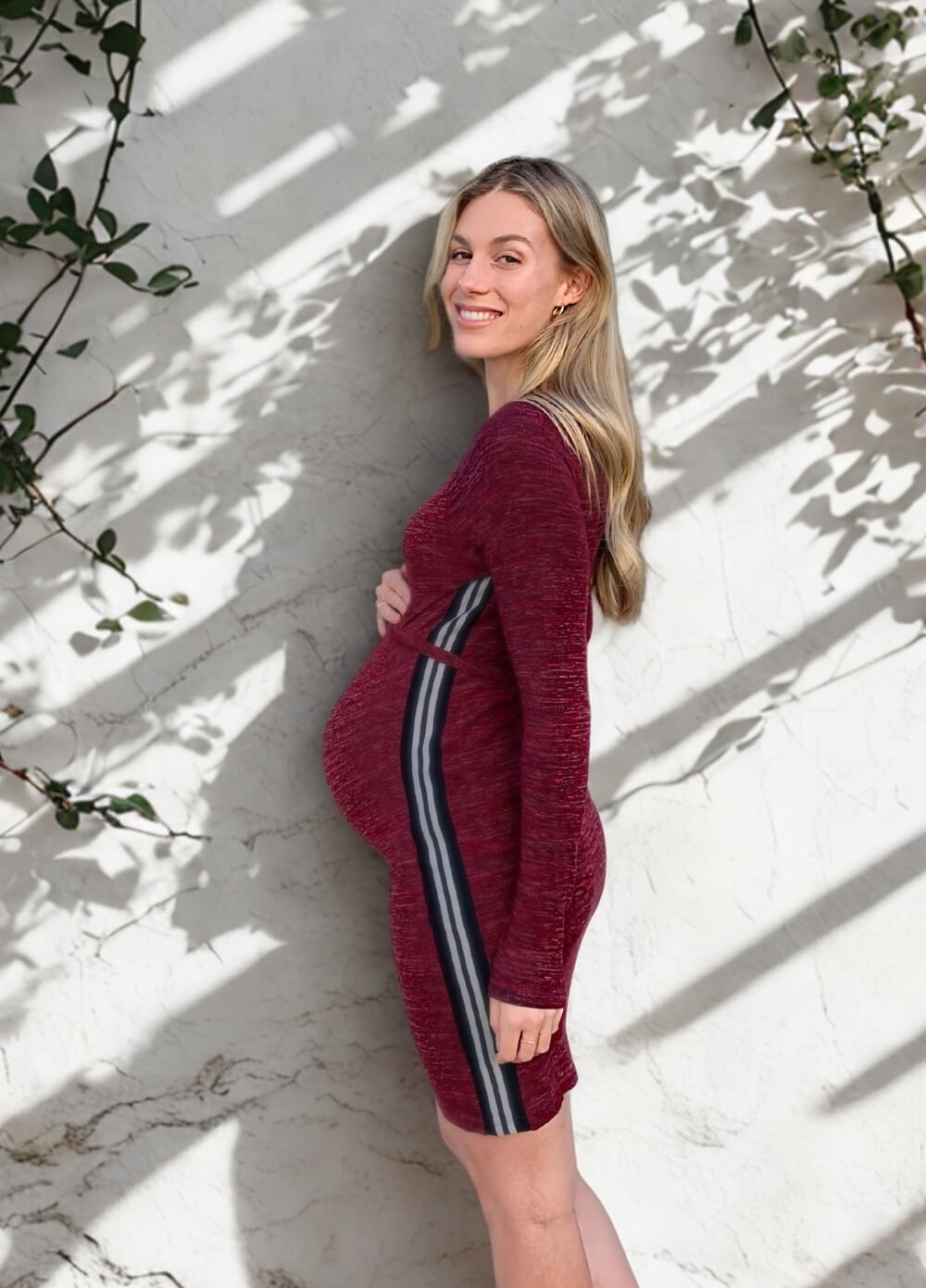 Side Stripe Knit Maternity Dress in Bordeaux by Supermom