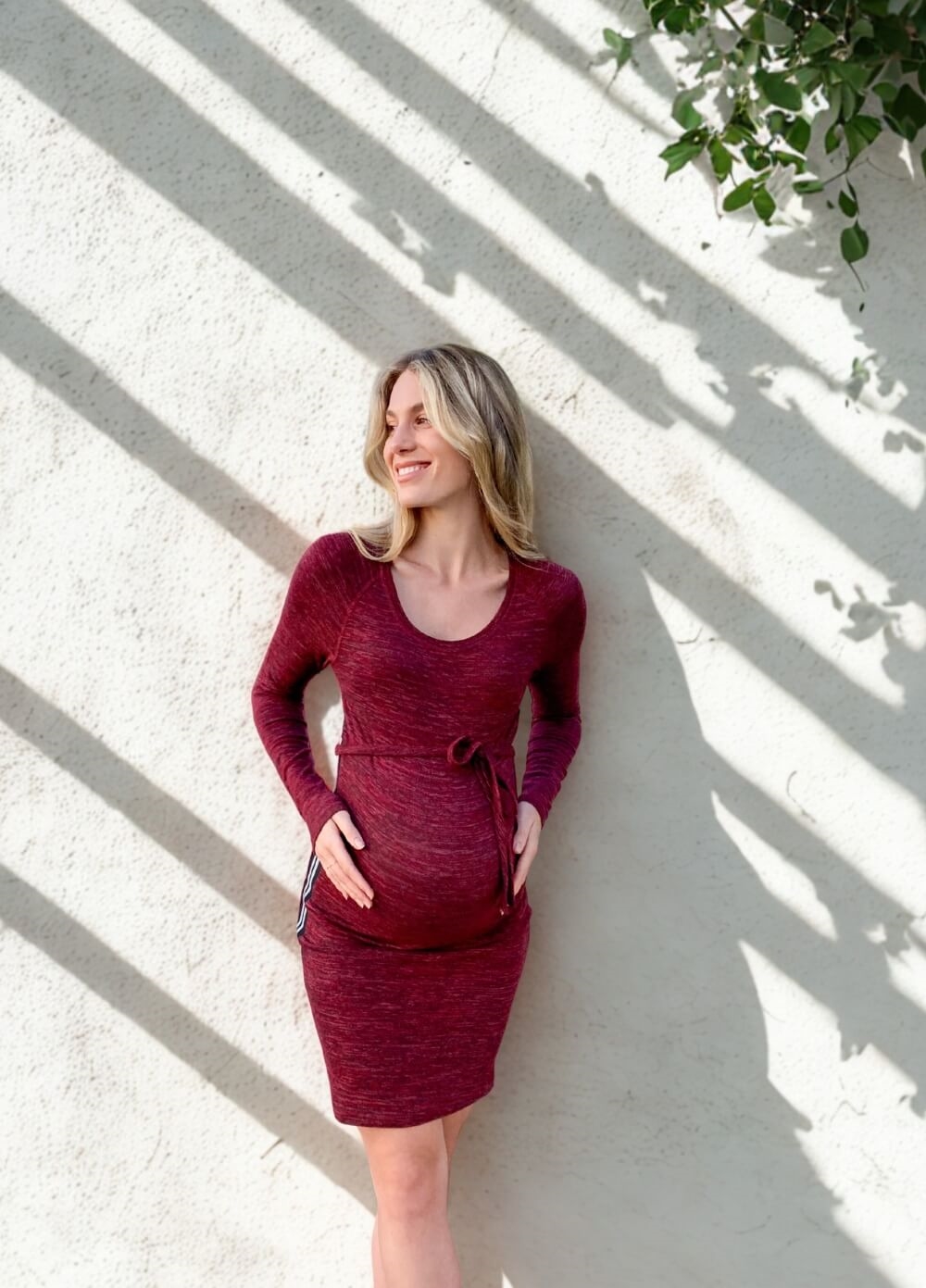 Side Stripe Knit Maternity Dress in Bordeaux by Supermom