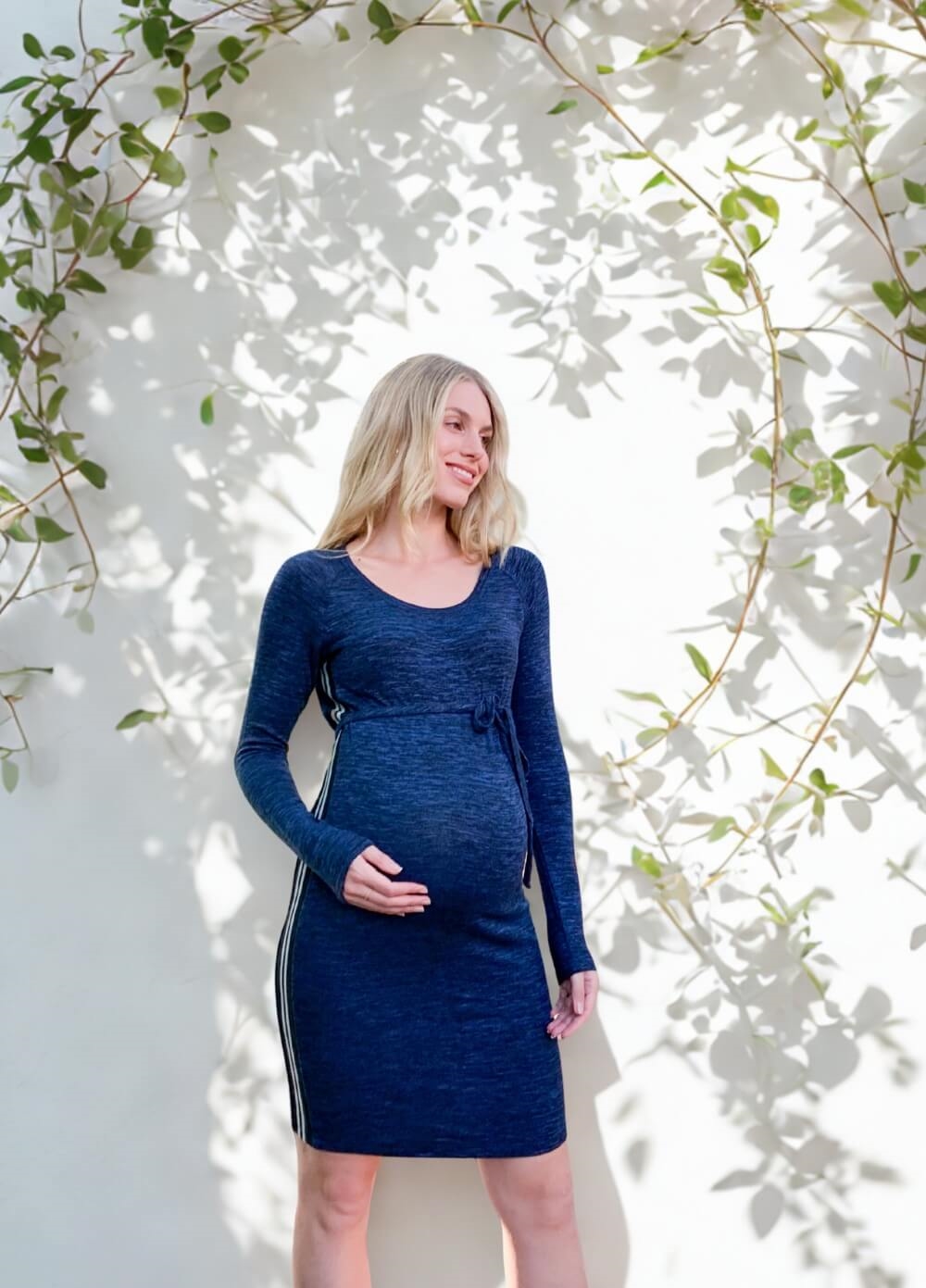 Sporty Side Stripe Maternity Knit Dress in Blue by Supermom