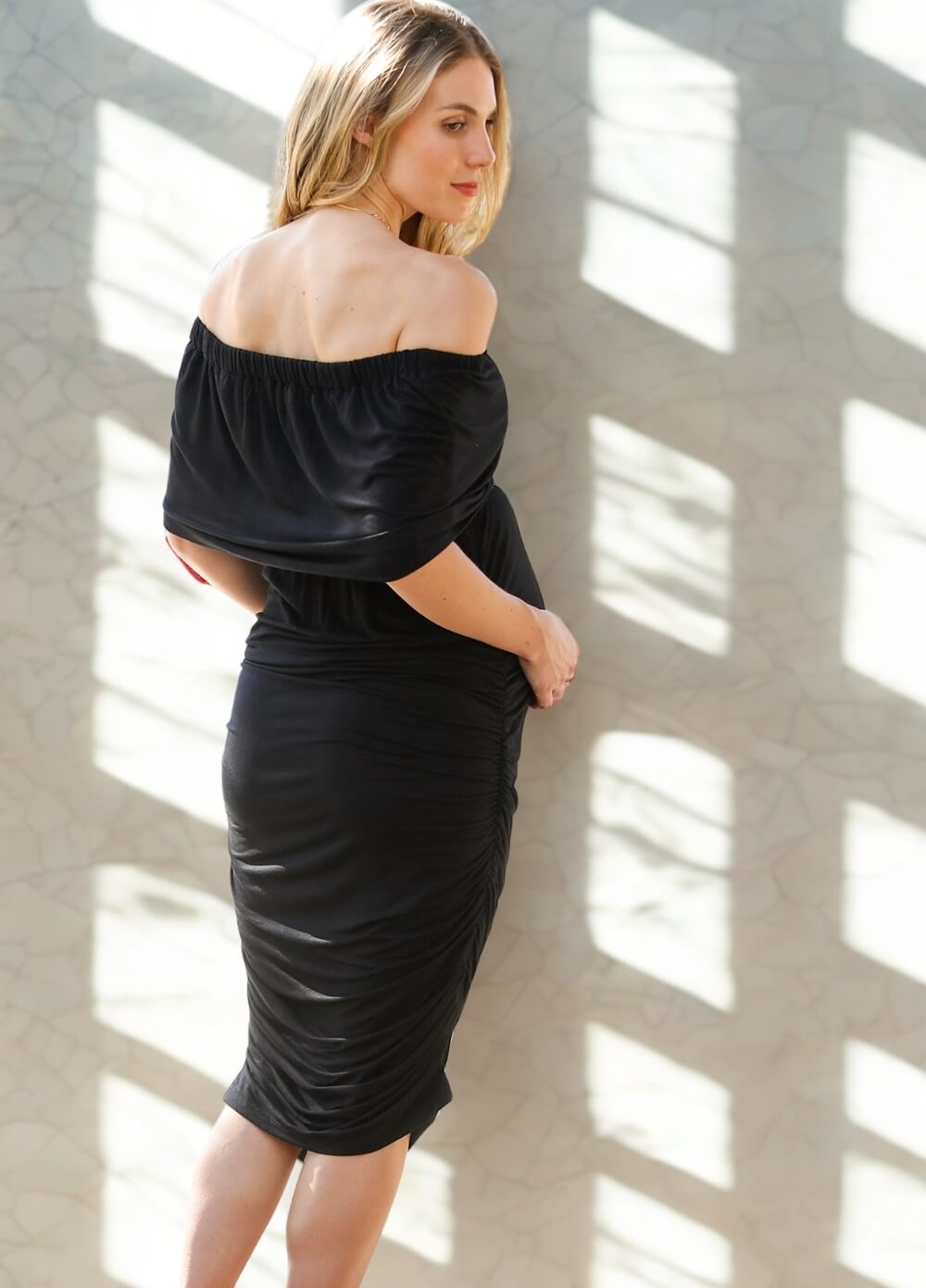 Floressa - Kaia Ruched Off Shoulder Maternity Dress | Queen Bee