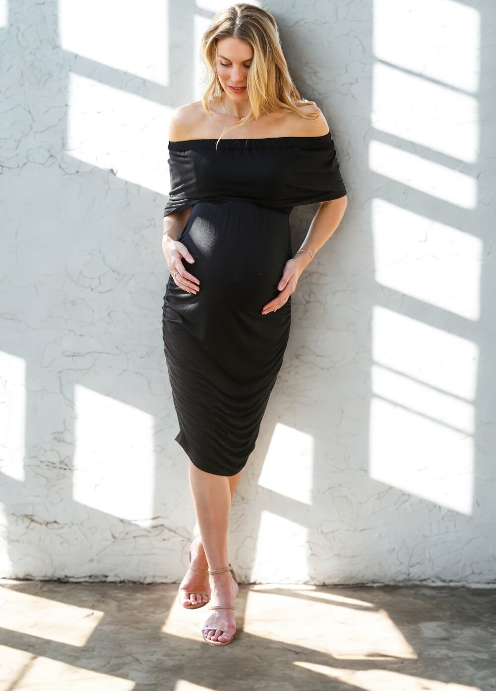 Floressa - Kaia Ruched Off Shoulder Maternity Dress | Queen Bee