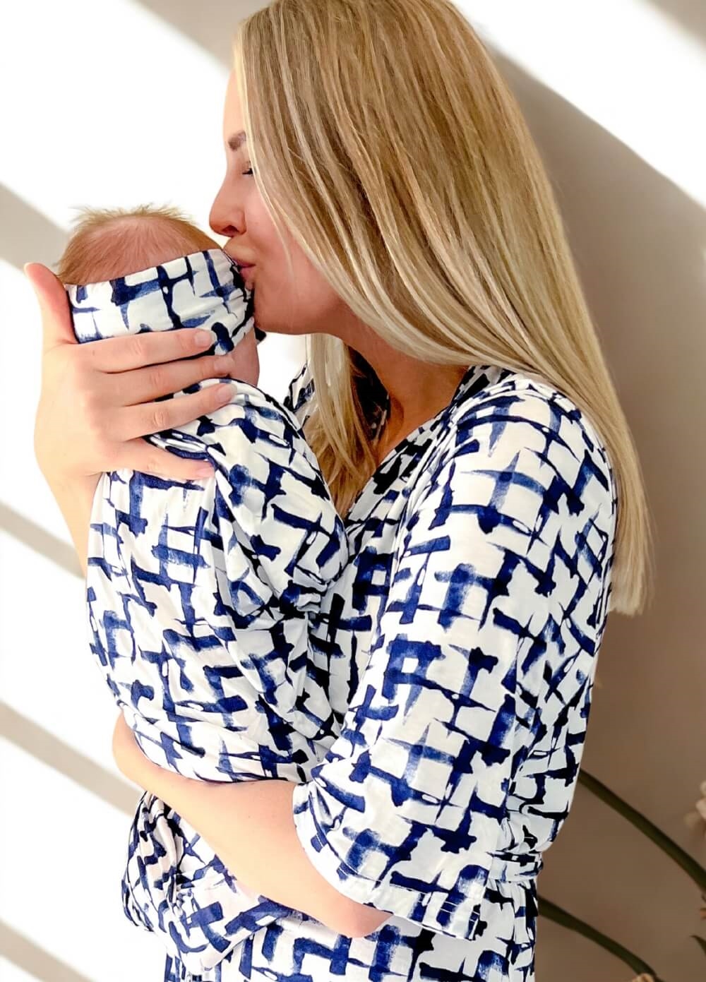 Welcome Baby - Cherish Pregnancy Robe & Swaddle Set in Navy Print