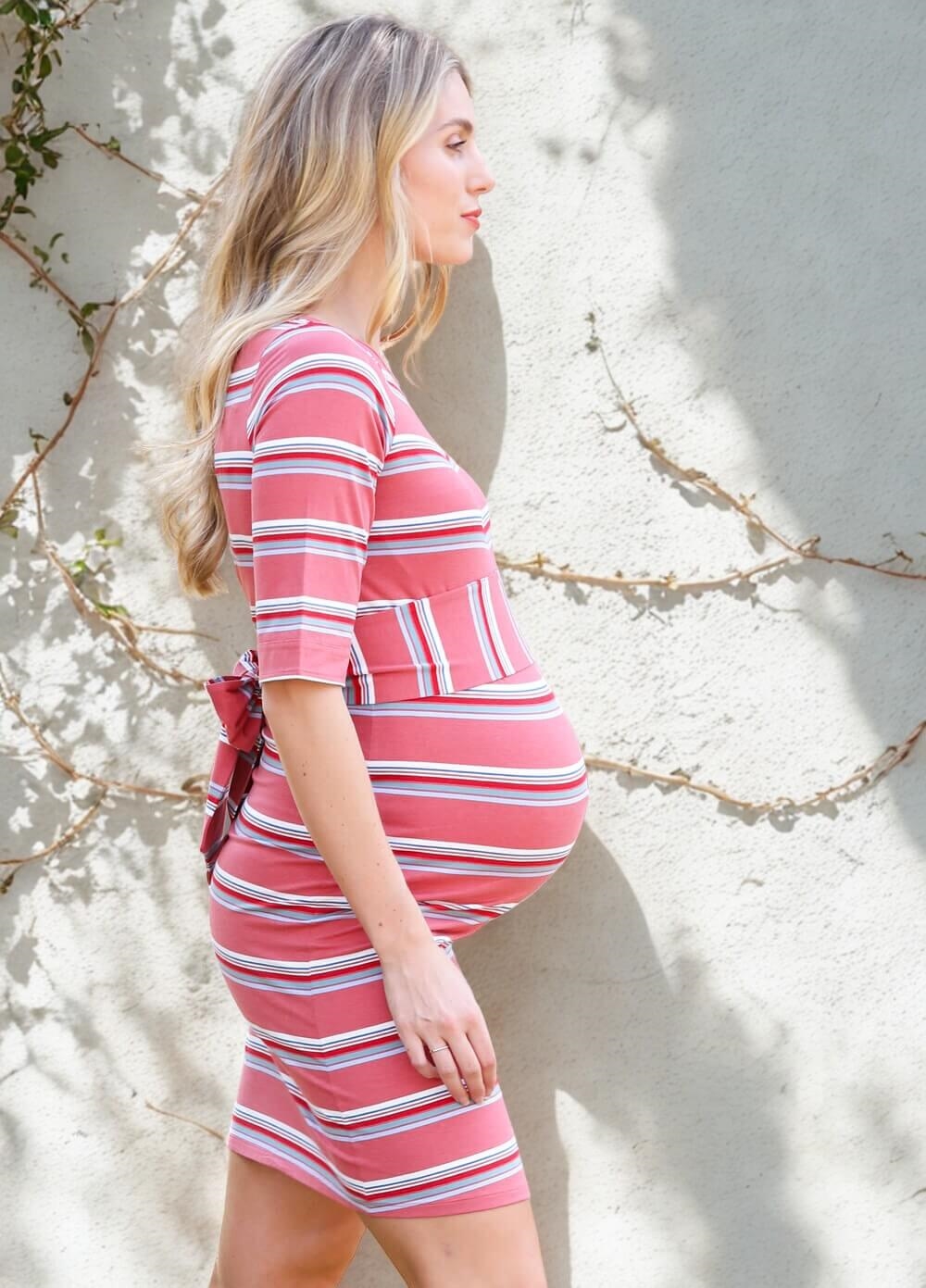 Trimester - Ellis Maternity Shift Dress - Rose Stripe | Queen Bee