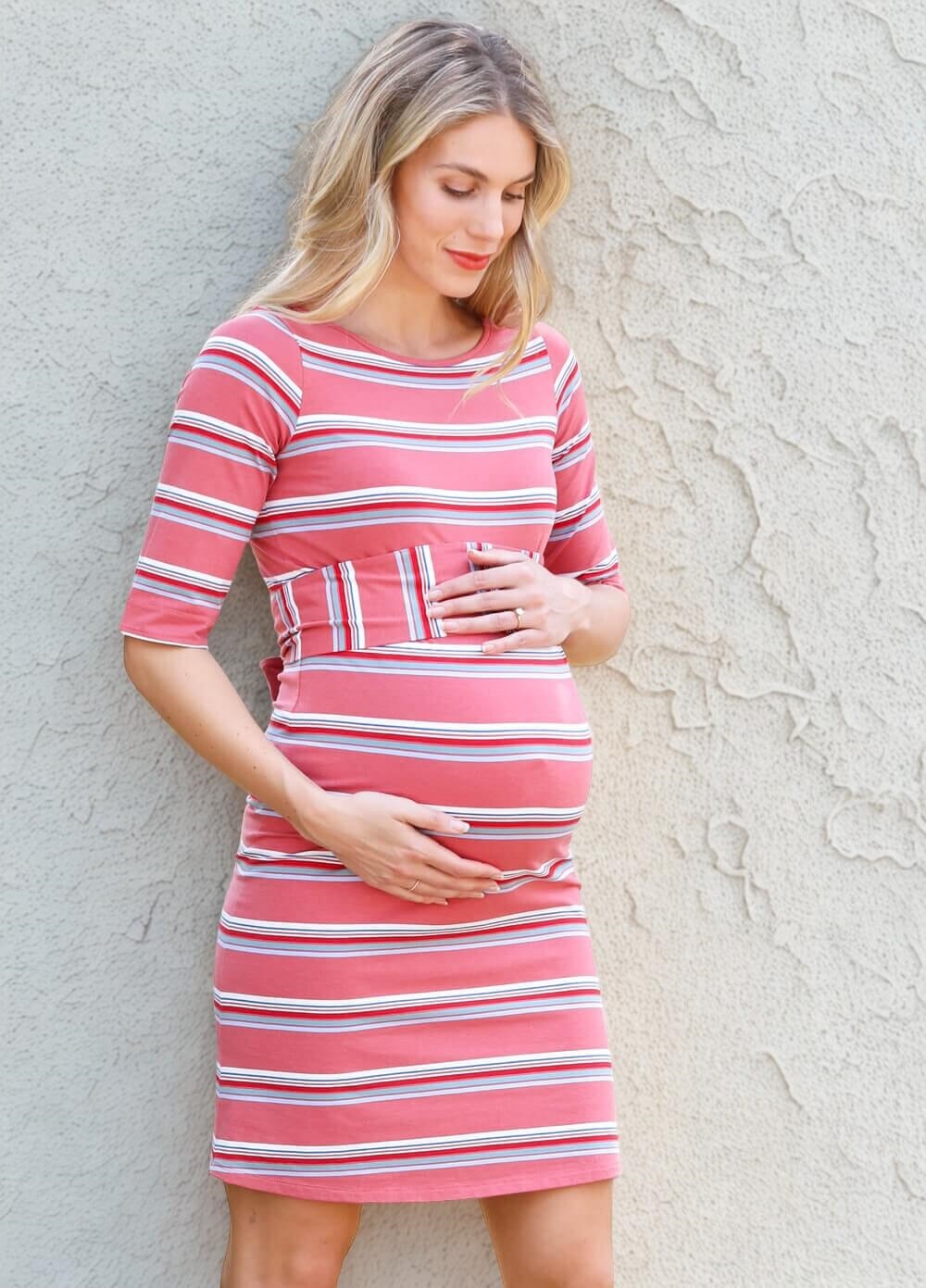Trimester - Ellis Maternity Shift Dress - Rose Stripe | Queen Bee