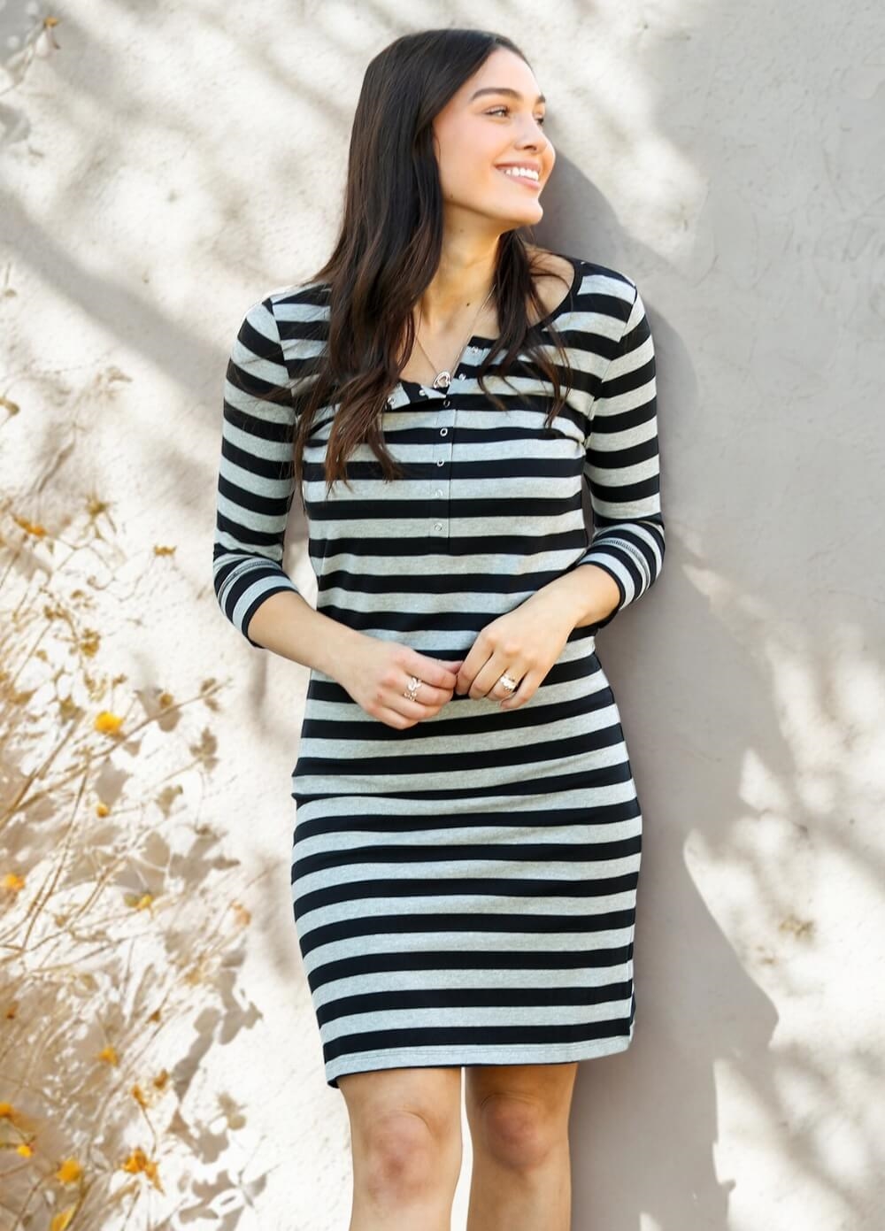 Trisha Postpartum Nursing Henley Dress by Trimester Clothing