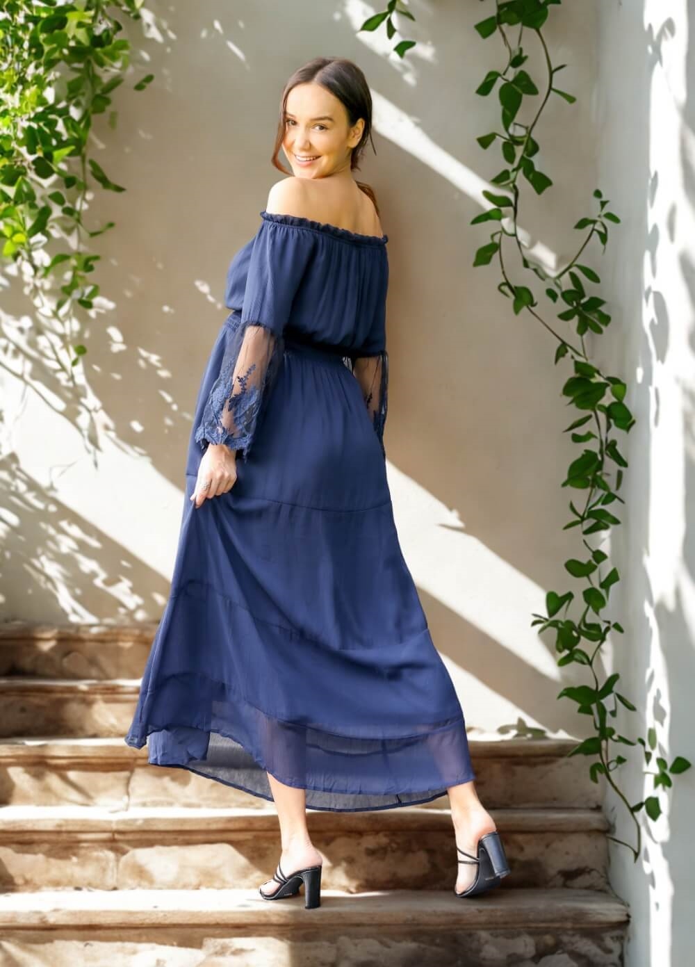 Lait & Co - Ruby-Grace Lace Sleeve Maternity Gown in Navy