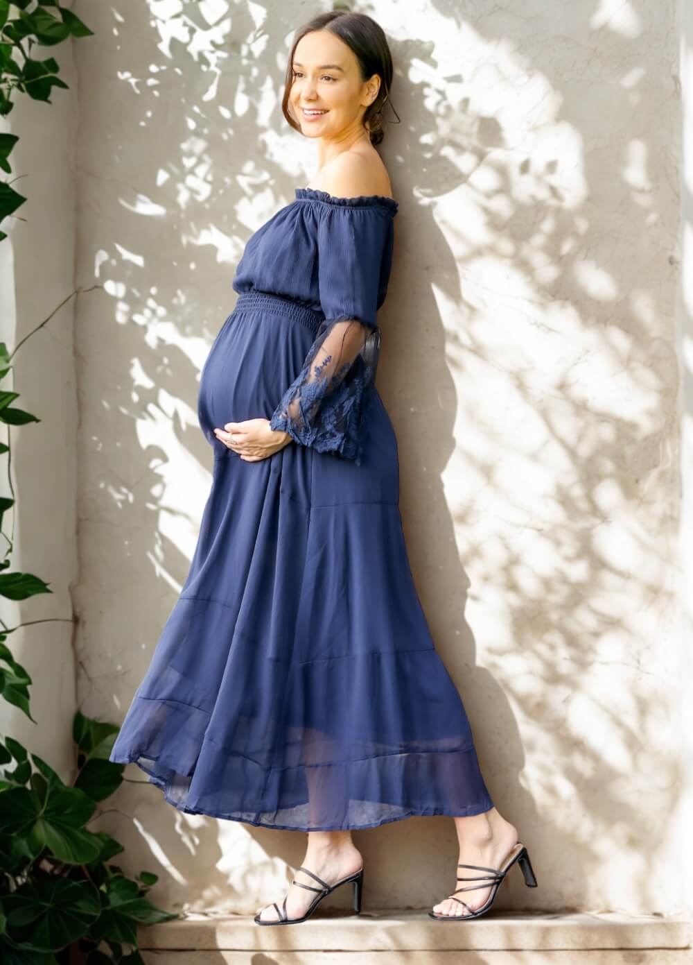 Lait & Co - Ruby-Grace Lace Sleeve Maternity Gown in Navy