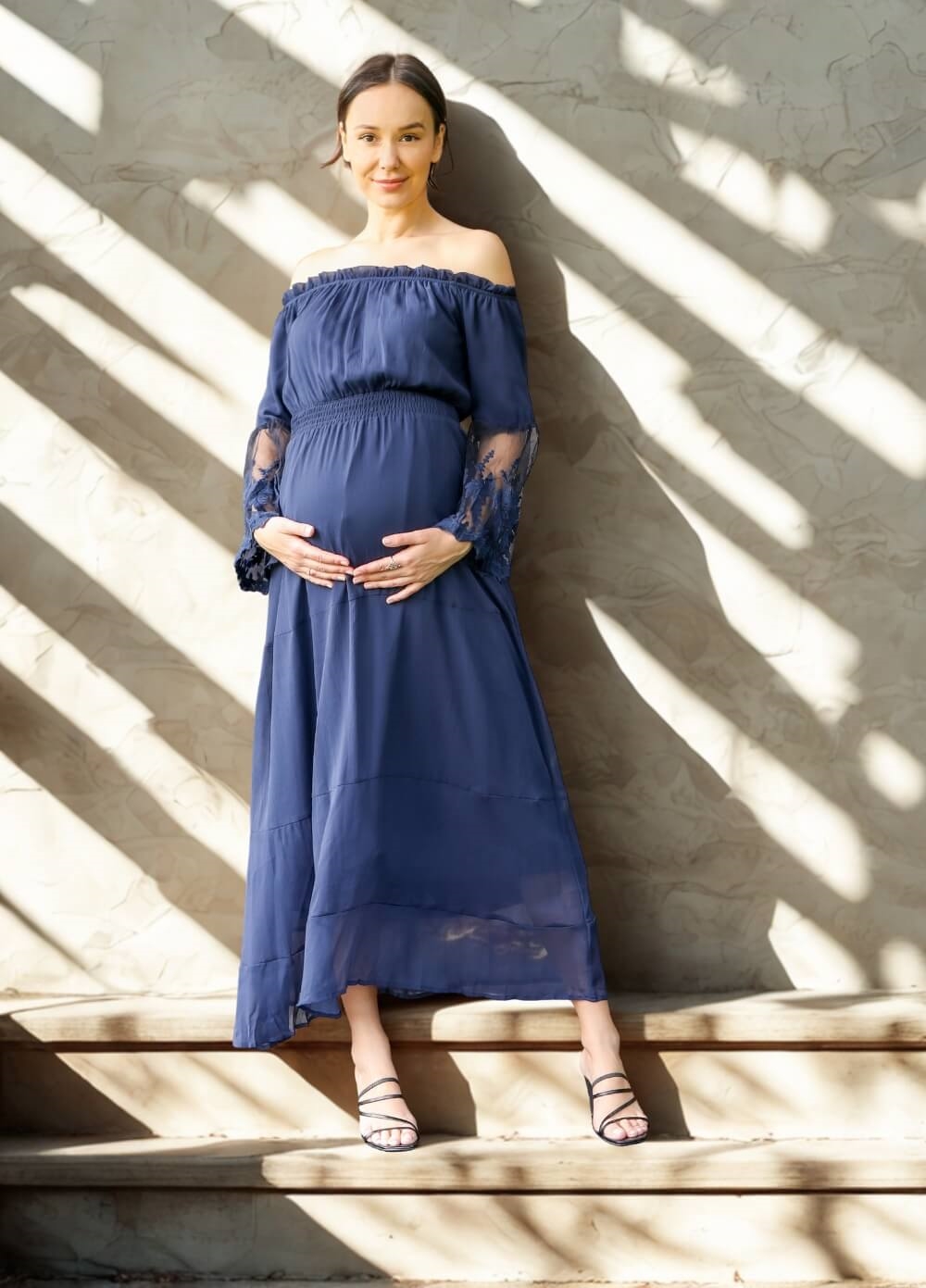 Lait & Co - Ruby-Grace Lace Sleeve Maternity Gown in Navy