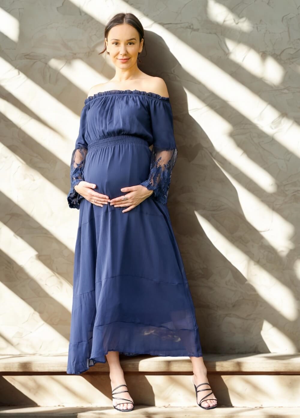 Lait & Co - Ruby-Grace Lace Sleeve Maternity Gown in Navy