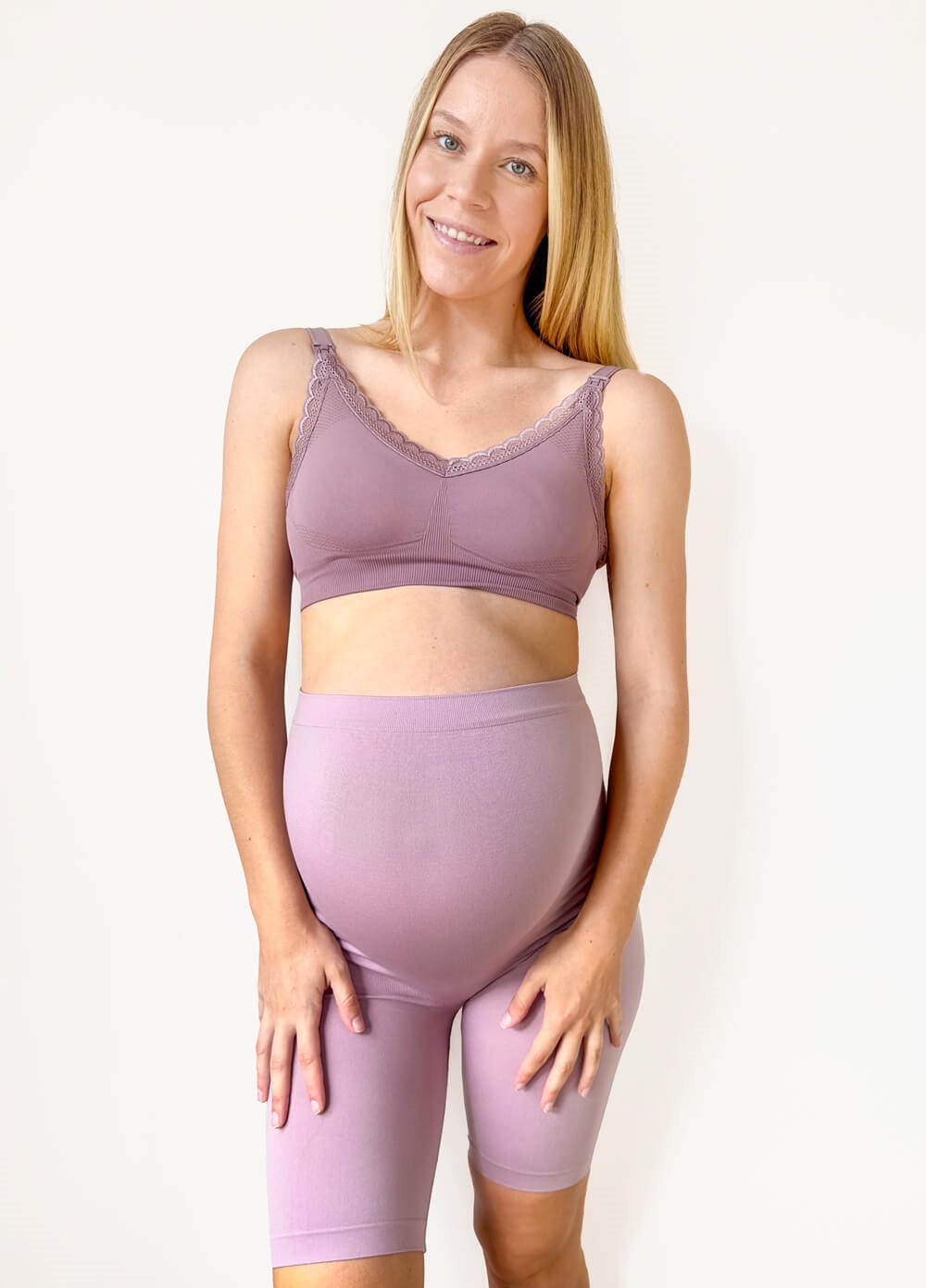 Emmy Smoothing Maternity Shorts in Dusky Rose | Queen Bee