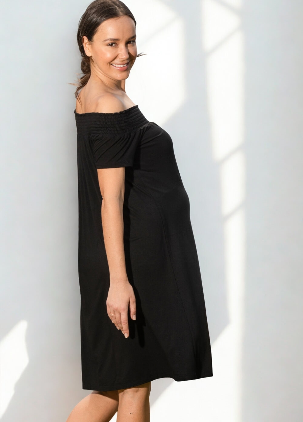 Midnight Tobiah Off The Shoulder Maternity Dress by Trimester Clothing