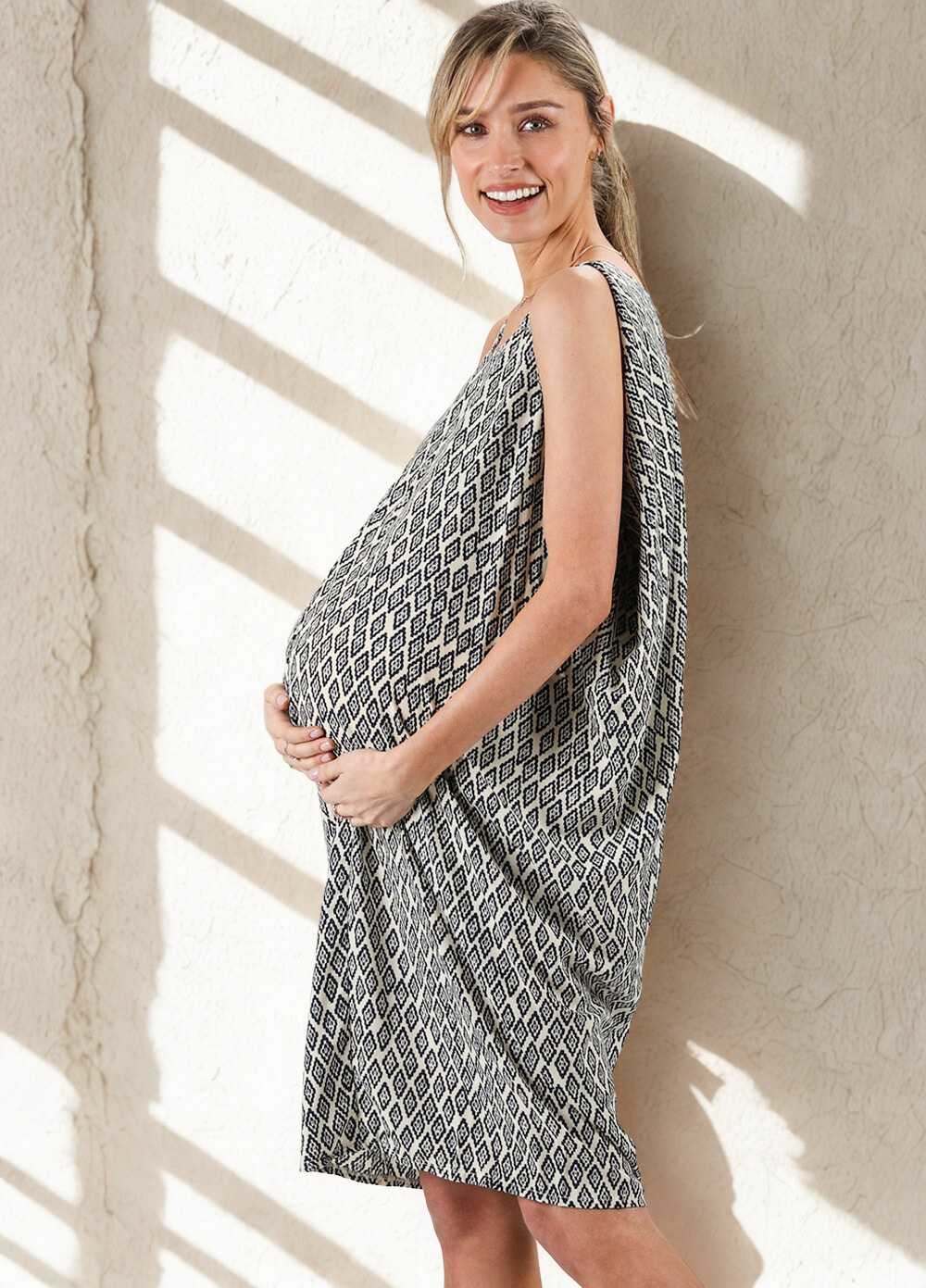 Caroline Drape Maternity Dress in Blue Print by Imanimo