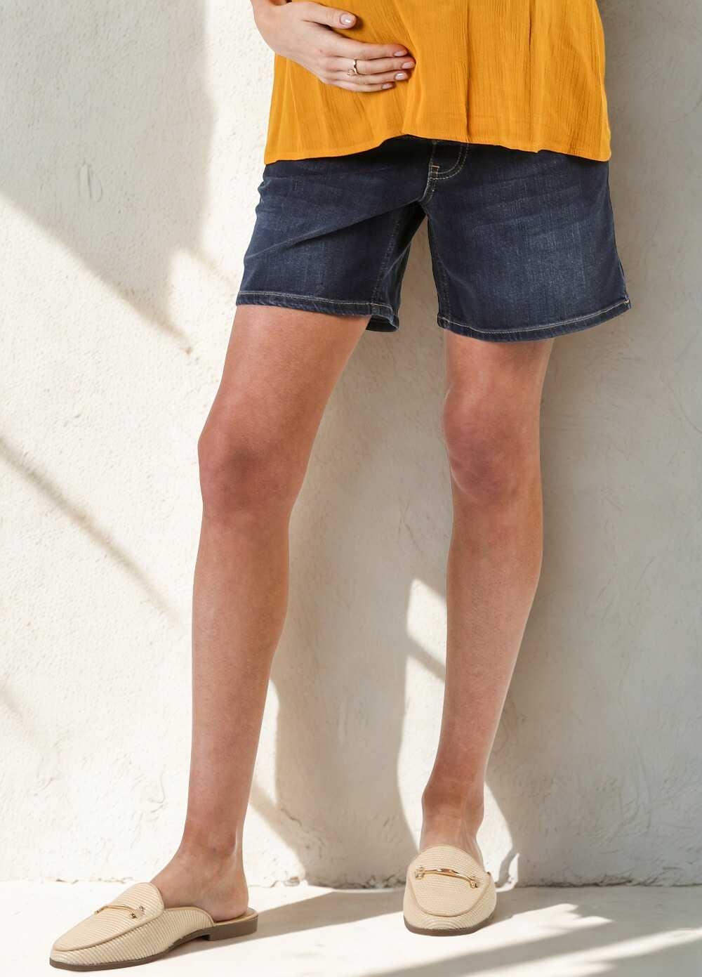 Over Bump Maternity Denim Shorts in Blue by Queen mum