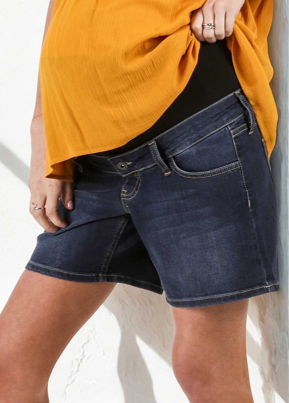 Over Bump Maternity Denim Shorts in Blue by Queen mum
