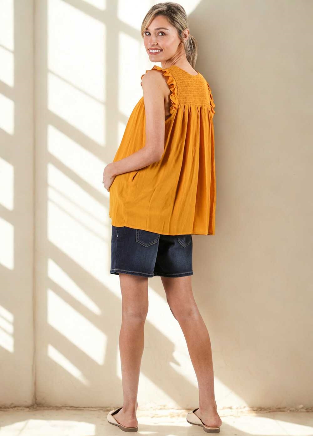 Over Bump Maternity Denim Shorts in Blue by Queen mum