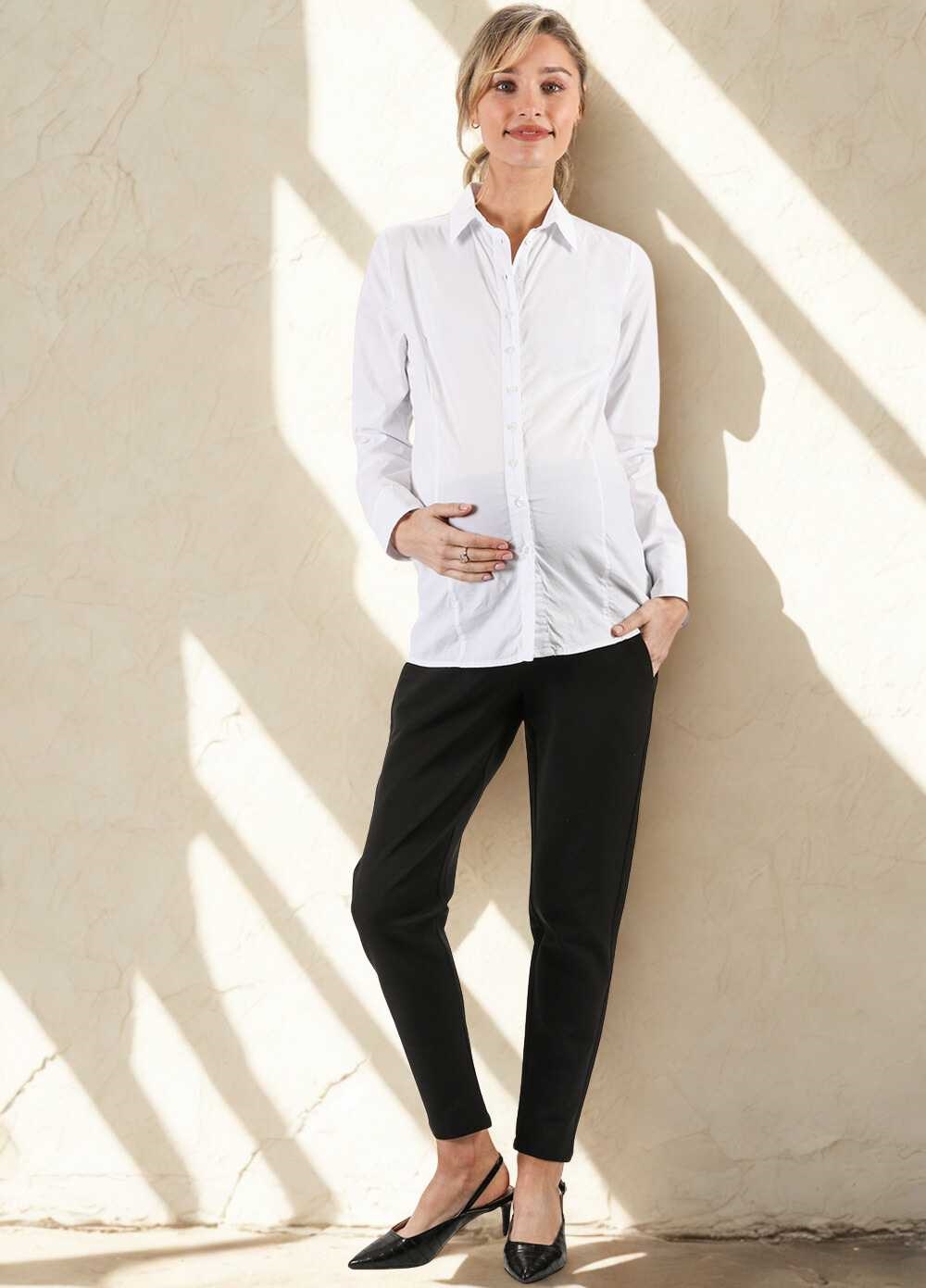 White Collared Maternity Work Shirt by Queen mum | Queen Bee
