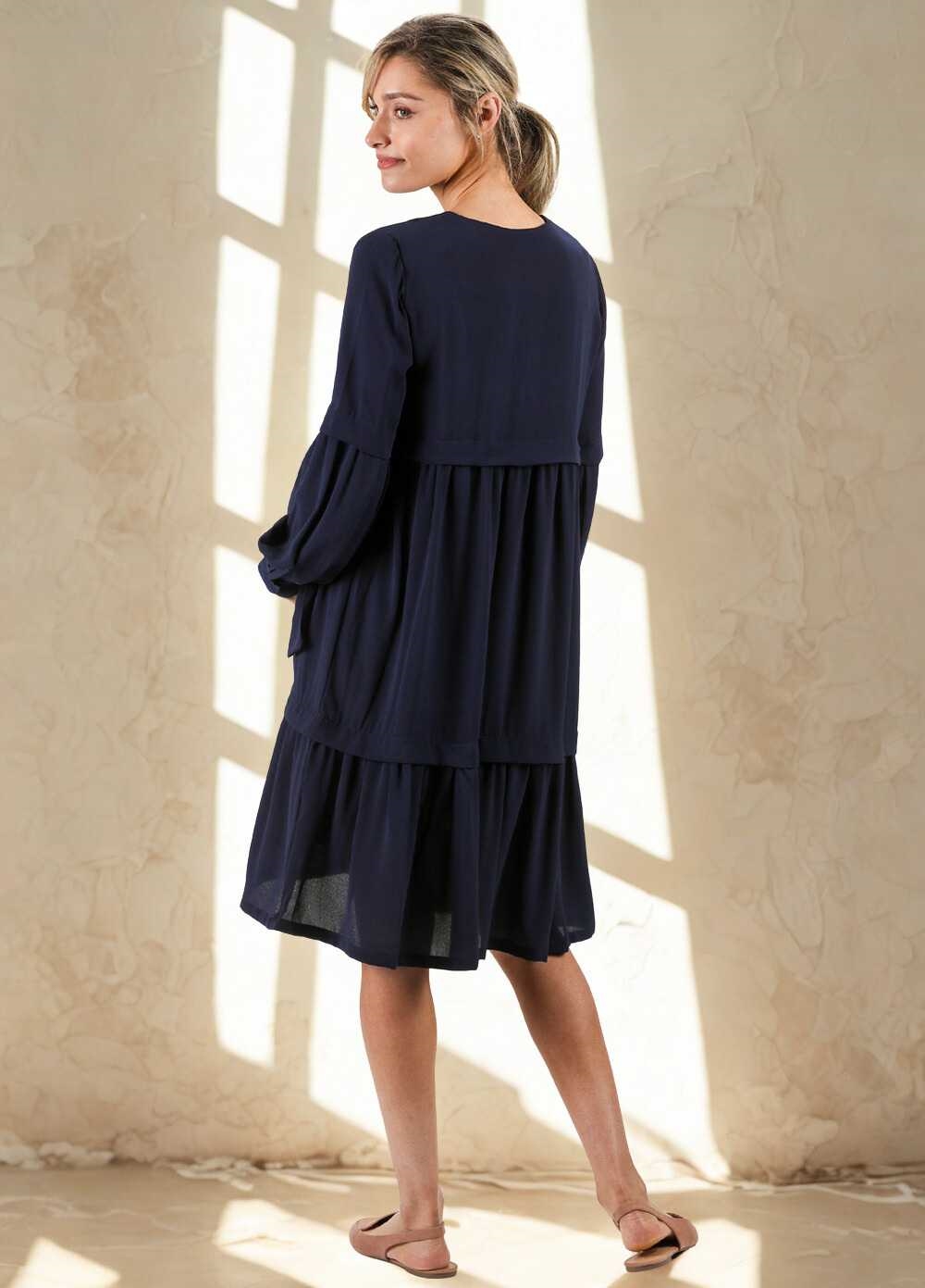 knee length dresses for ladies Nadia Long Sleeve Fishtail Midi Dress Black main image 1