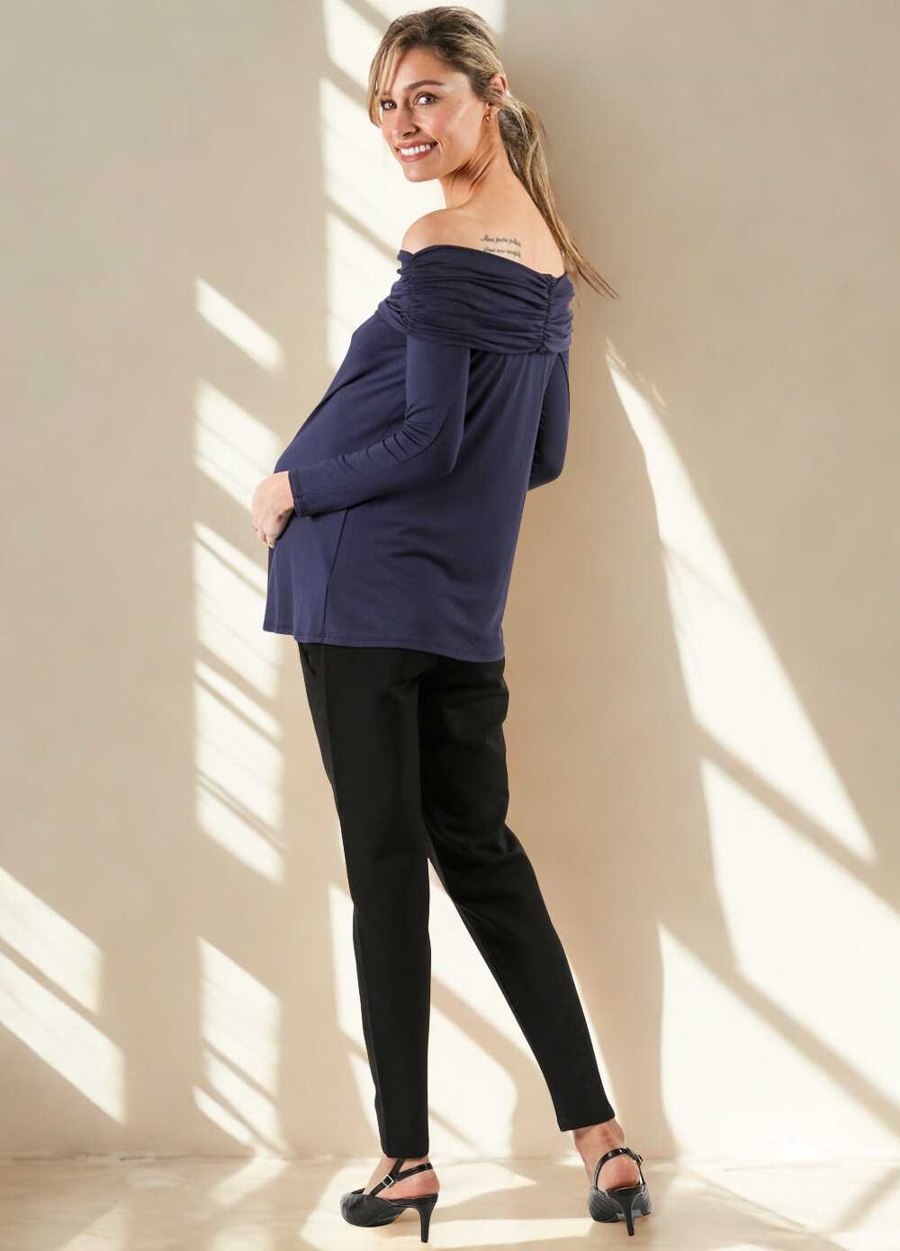 Off Shoulder Maternity Top in Navy by Maternal America 