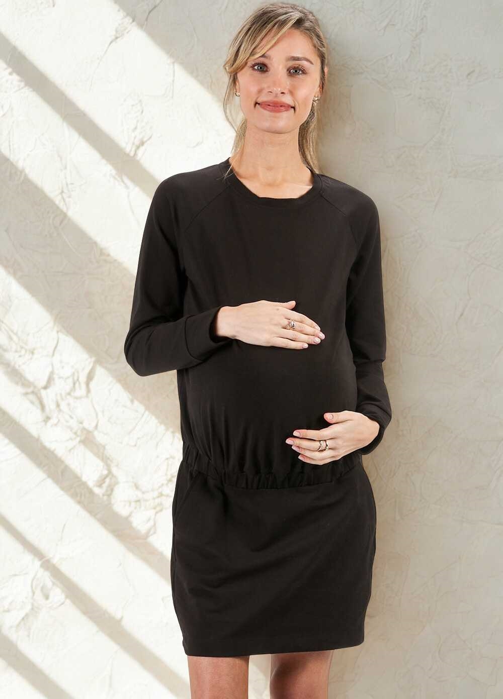 Imanimo - Dakota Maternity Sweater Dress in Black | Queen Bee