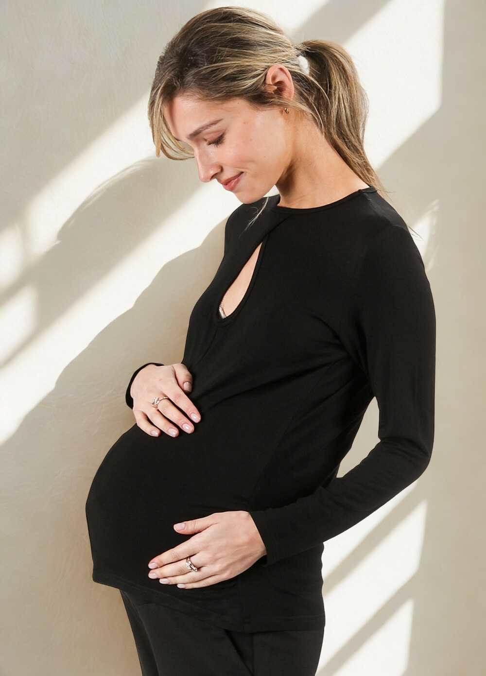 Lait & Co - Blaye Keyhole Maternity Top in Black | Queen Bee