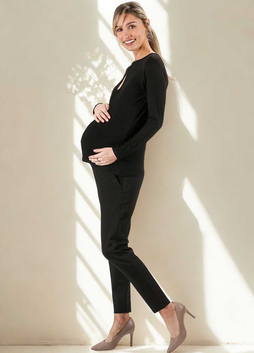 Lait & Co - Blaye Keyhole Maternity Top in Black | Queen Bee
