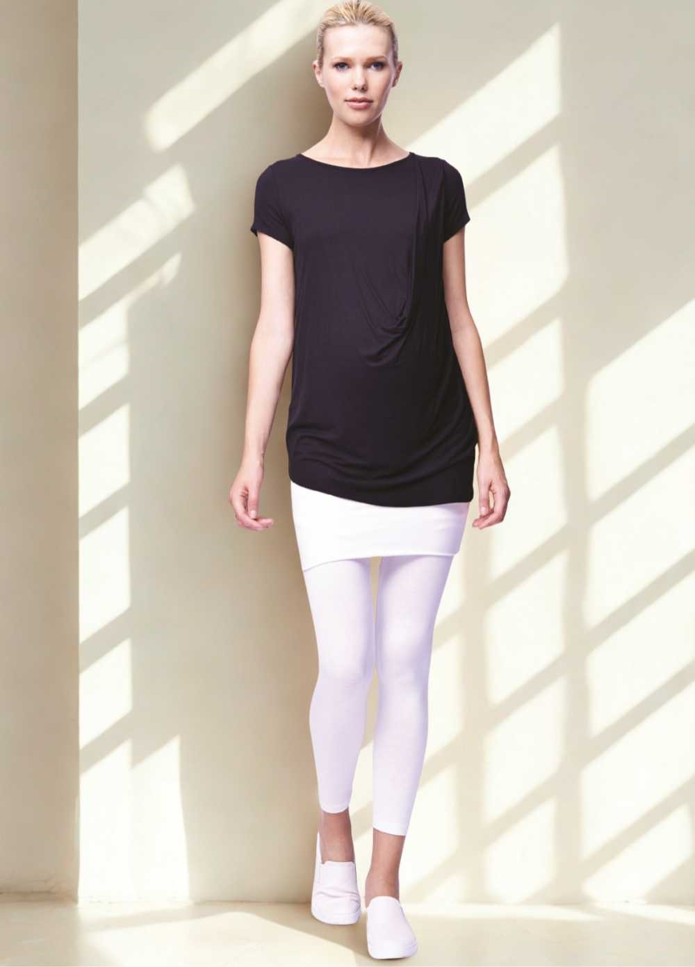 Shoulder Pleat Maternity Tee in Black by Maternal America 