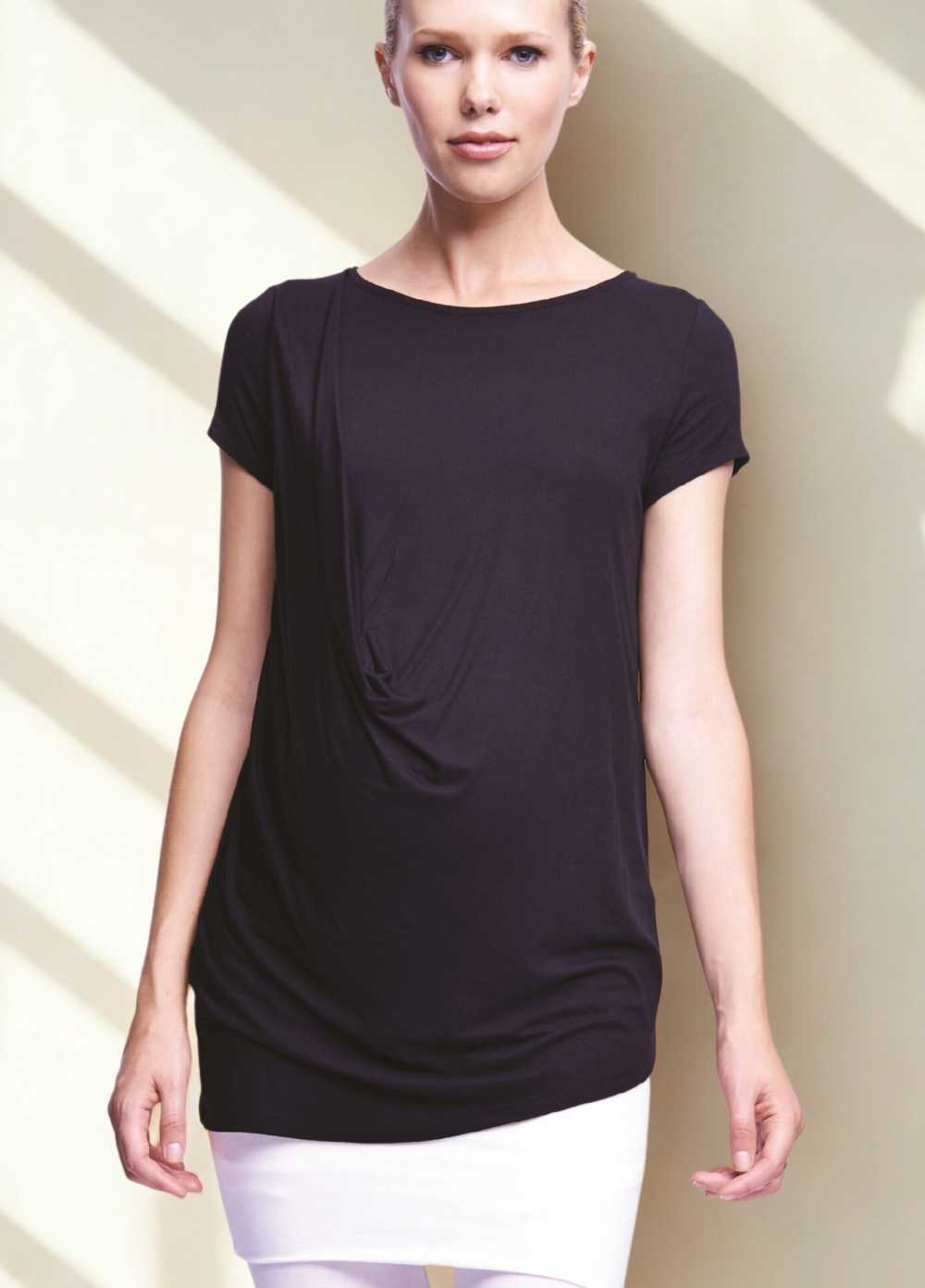 Shoulder Pleat Maternity Tee in Black by Maternal America 