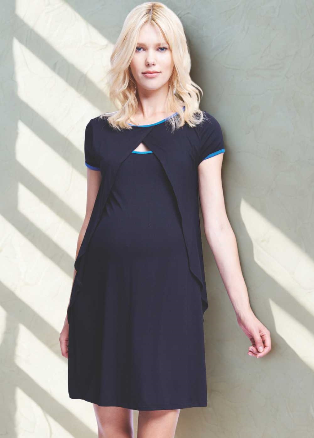 Cross Over Nursing Dress in Black/Royal by Maternal America 