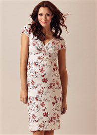 Bardot Maternity Dress in Cherry Blossom Red by Tiffany Rose