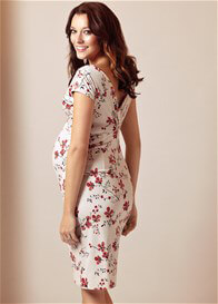 Bardot Maternity Dress in Cherry Blossom Red by Tiffany Rose