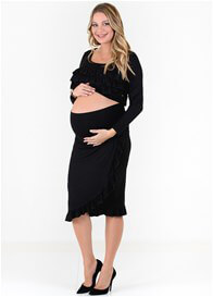 Floressa Monique Ruffle Hem Maternity Skirt in Black | Queen Bee