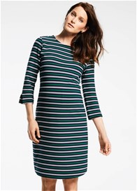 Sky Captain Maternity Shift Dress in Green Stripes by Queen mum