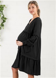 Imanimo - Nadia Tiered Maternity Midi Dress in Black | Queen Bee