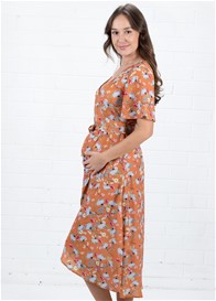 Mothercot - Mustard Floral Wrap Maternity Nursing Dress