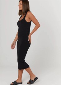 Legoe - Crepe Knit Maternity Nursing Midi Dress in Black