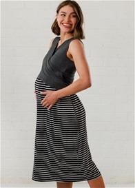 Lait & Co - Anais Nursing Midi Dress in Grey/Black Stripe