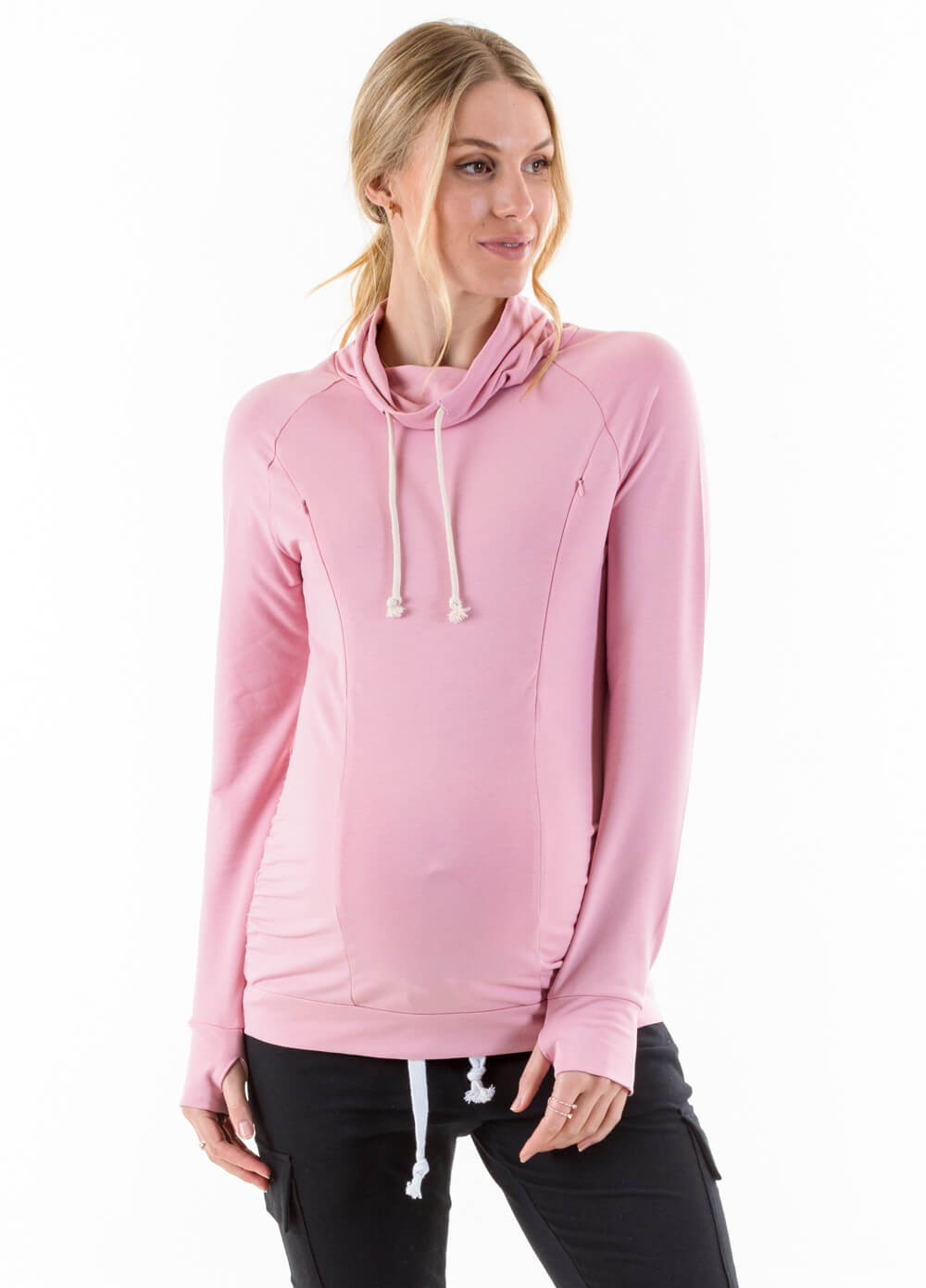 pink cowl neck hoodie