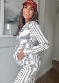 Lait & Co - Brittany Hoodie Nursing Dress in White/Black Stripes