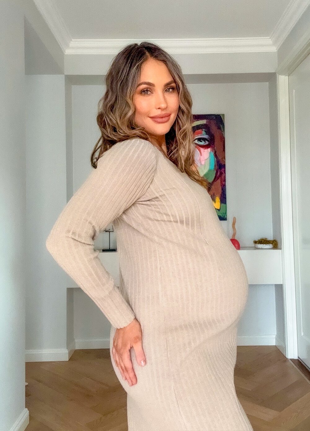 Lait & Co - Camille Nursing Ribbed Knit Dress in Taupe