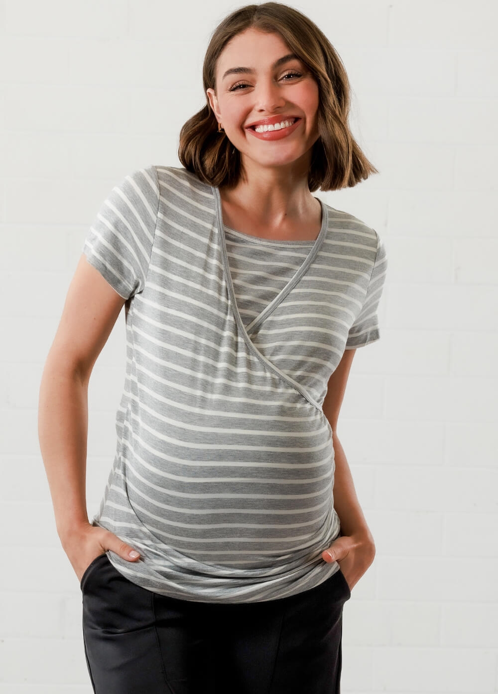 Lait & Co - Laetitia Nursing Top in Grey Stripe