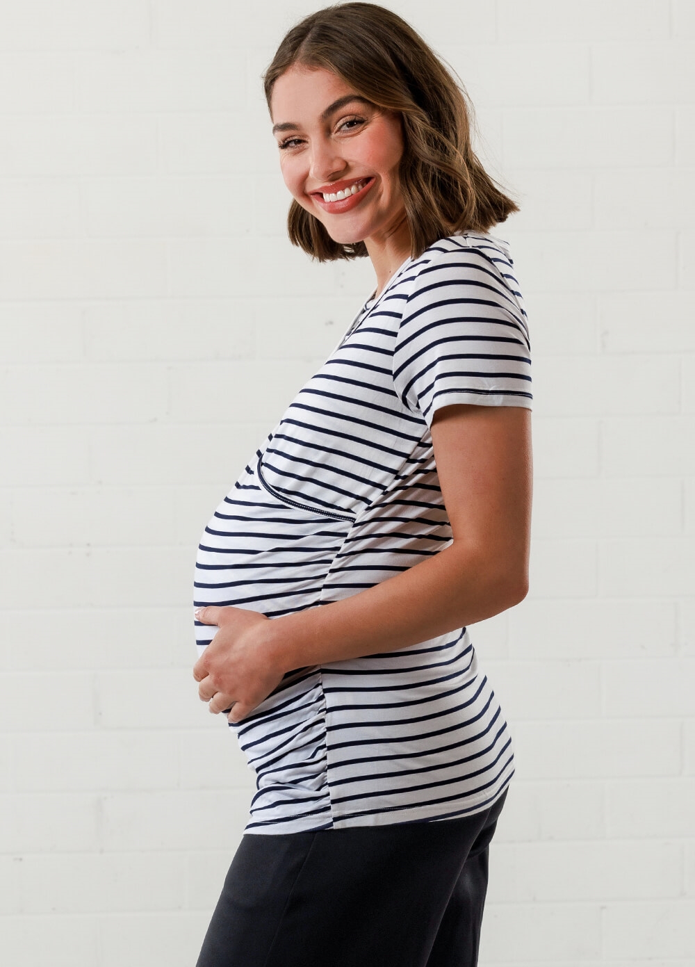 Lait & Co - Laetitia Nursing Top in White/Black Stripes