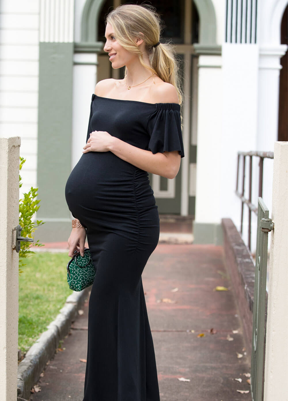 Queen Bee Maison Pregnancy Evening Maxi Dress in Black by Lait & Co