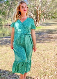 Lait & Co - Noelle Midi Dress in Green Ditsy