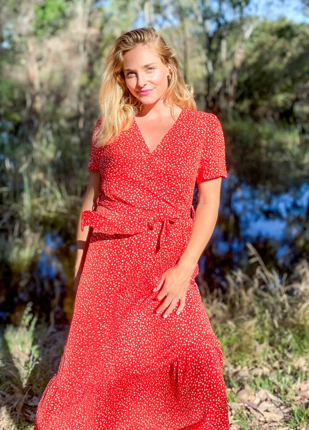 Lait & Co - Noelle Midi Dress in Red Ditsy