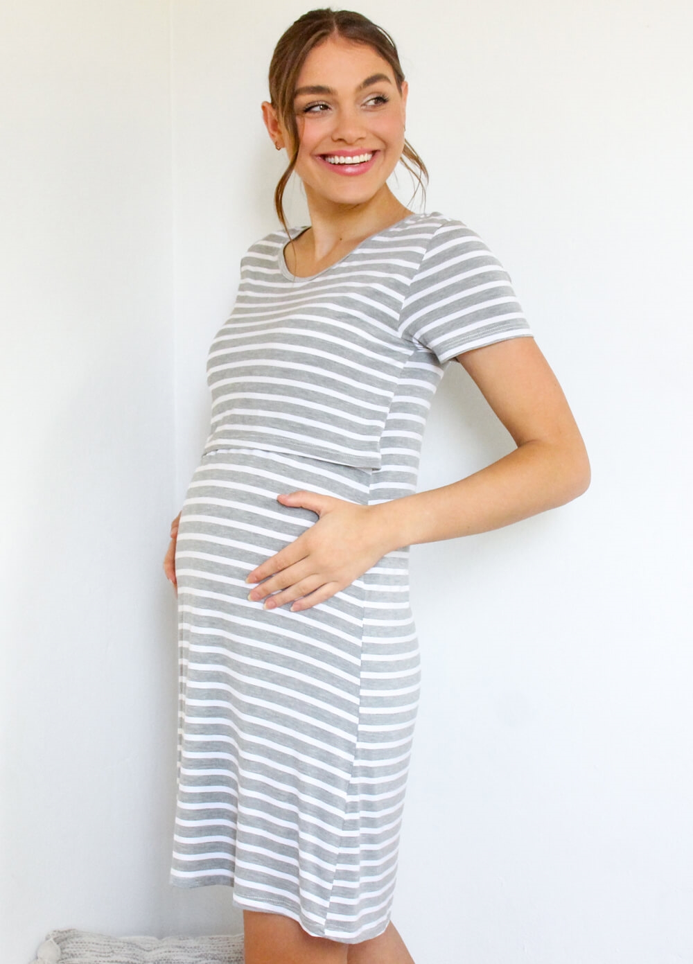 Lait & Co - Rive 'Everyday With You' Nursing Dress in Grey Stripes