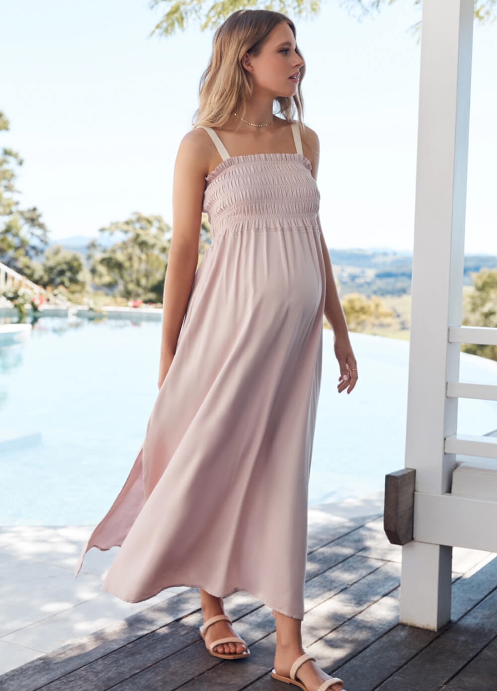 Legoe - Hvar Shirred Maxi Dress in Blush