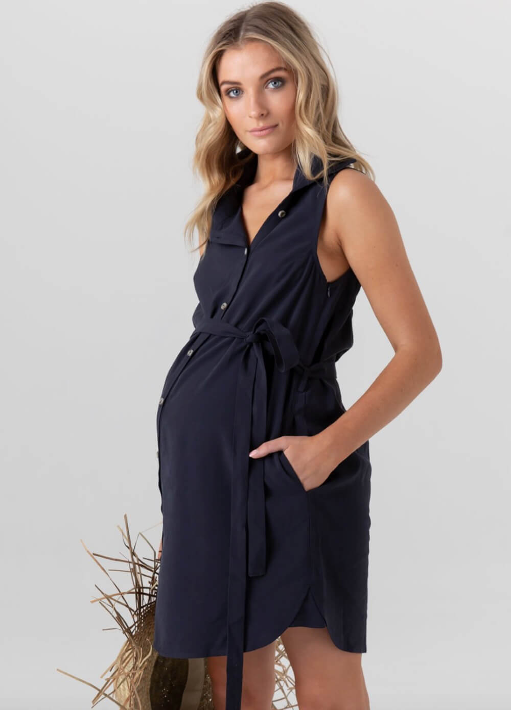 Story Maternity Nursing Shirt Dress in Navy Blue by Legoe