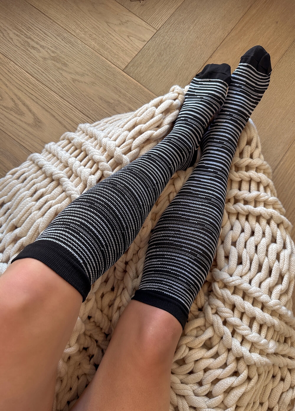 Mama Sox - Delight Compression Socks in Black Marle Stripe